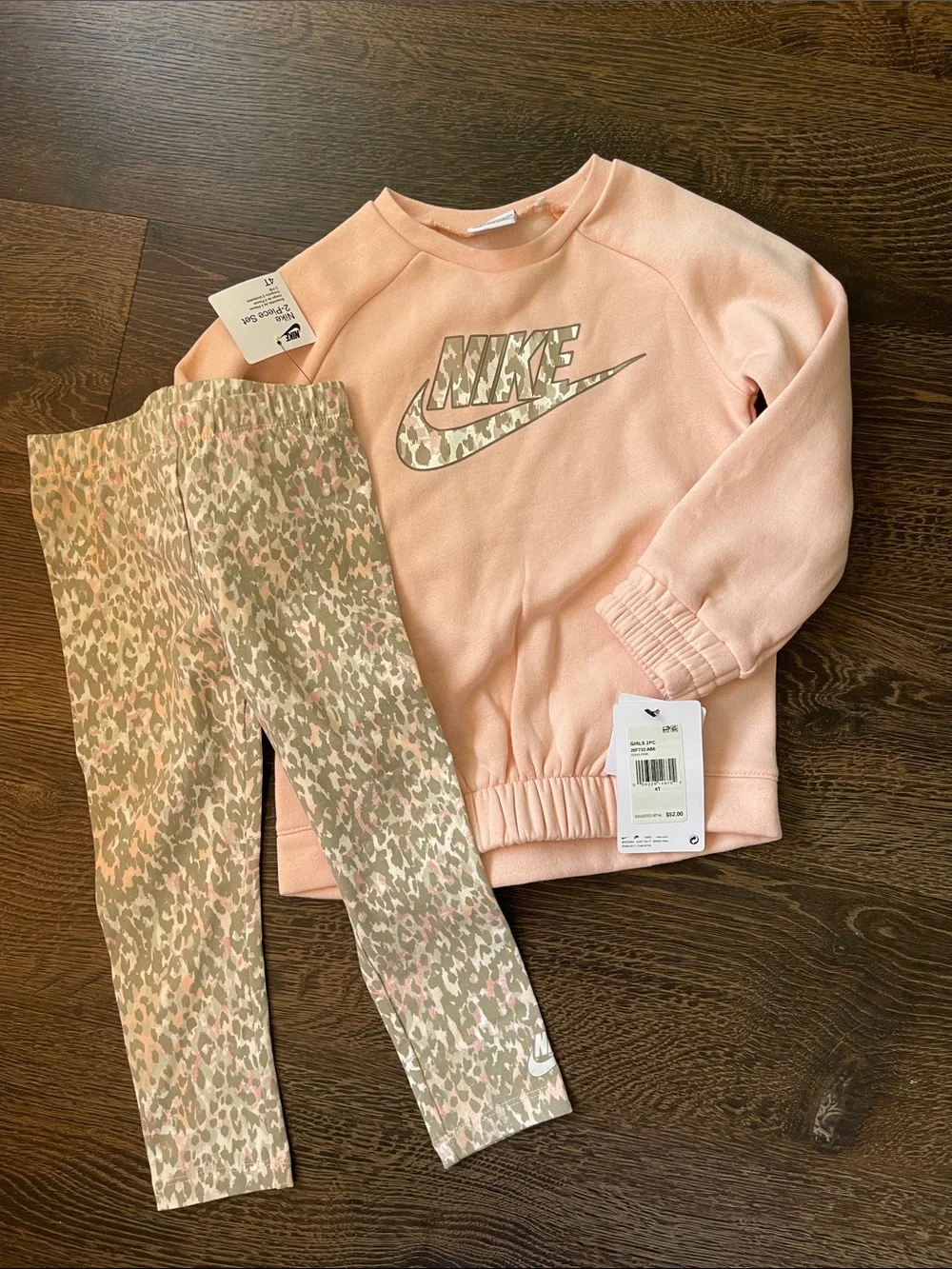 Nike Girls Echo Pink Pullover with Pink and Tan Leopard Print Leggings size 4T - Picture 8 of 8